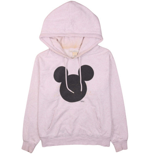 Disney Pink Hoodie Men's Large Printed Mickey Mouse Logo Front Pocket Pullover Sweatshirt