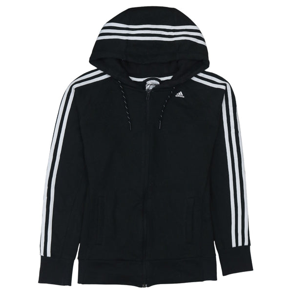 Adidas Black Zip Hoodie Women’s Medium Three Stripe Climawarm Embroidered Logo Sweatshirt