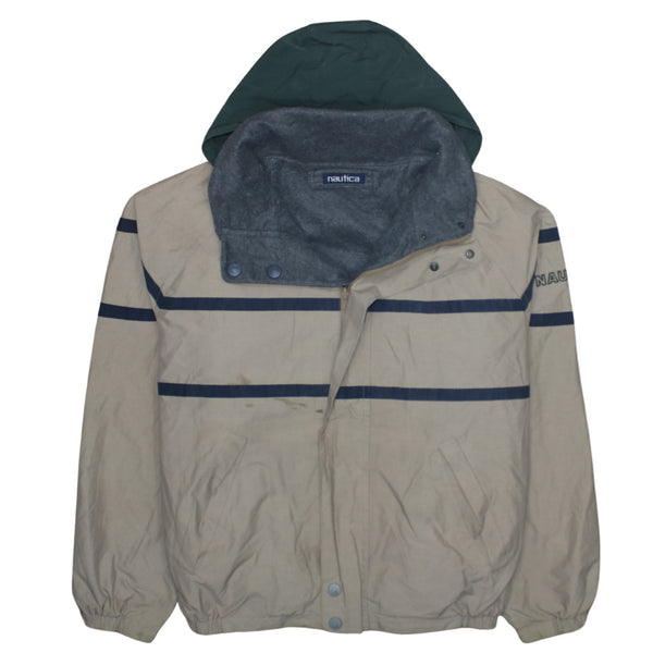 Nautica 90's Hooded Full Zip Up Windbreaker XXLarge  Beige Cream