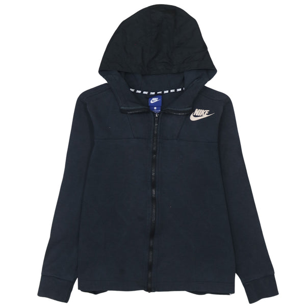 Nike Black Full Zip Hoodie Men’s Small Printed Chest Logo Lightweight Hooded Sweatshirt