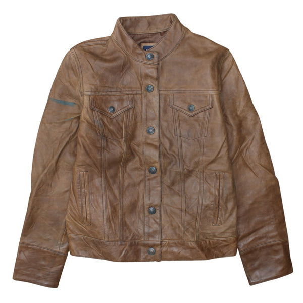 Gap 90's Heavyweight Button Up Leather Jacket Medium Brown