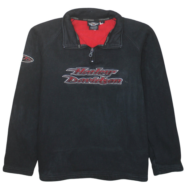 Harley Davidson Black Fleece Sweatshirt Men’s Large Quarter Zip Embroidered Logo Pullover