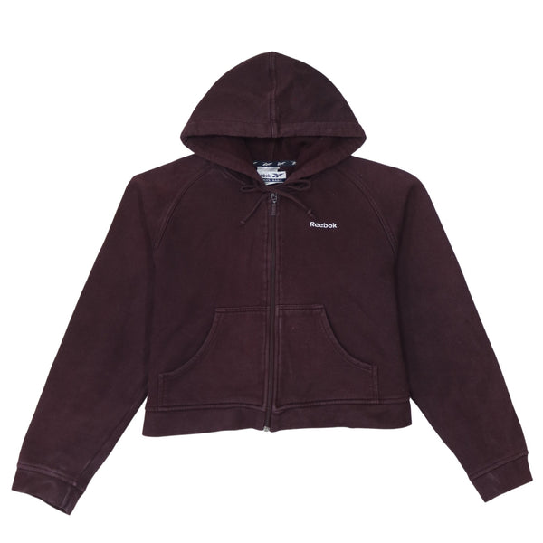 Reebok 90's Drawstring Pockets Full Zip Up Hoodie Large Burgundy Red