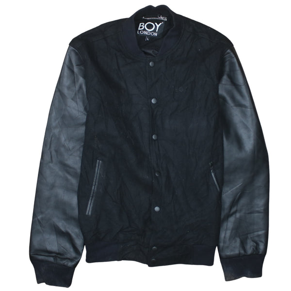 Retro 90's Heavyweight Button Up Leather Jacket Large Black