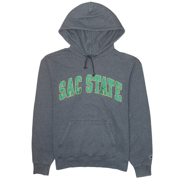 Champion Charcoal Grey Hoodie Men’s Medium Embroidered Sac State Logo Pullover Sweatshirt