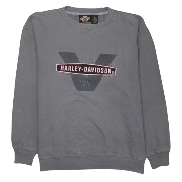 Harley Davidson Grey Sweatshirt Men's Large Embroidered Front Logo Crewneck Pullover Top