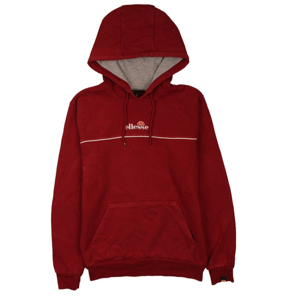 Ellesse 90's Drawstring Pockets Pullover Hoodie XSmall Burgundy Red