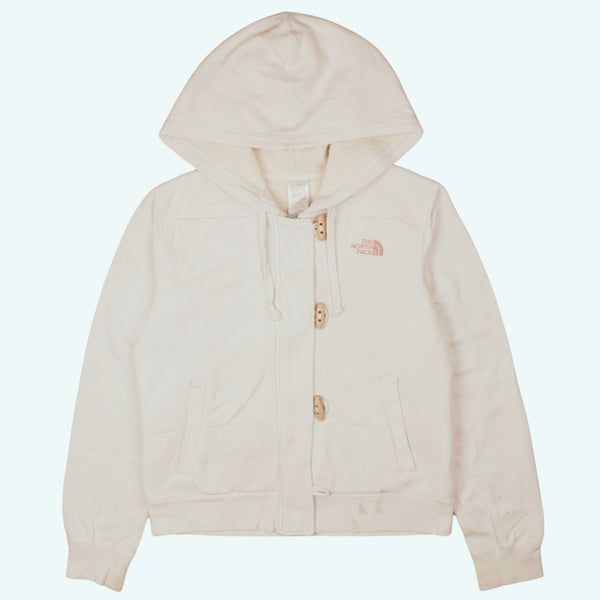 The North Face 90's Wood Buttons Full Zip Up Hoodie Medium Beige Cream