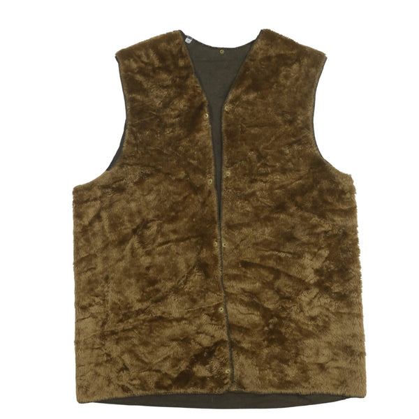 Barbour Brown Fleece Gilet Men’s Medium Snap Front Faux Fur Bodywarmer Vest
