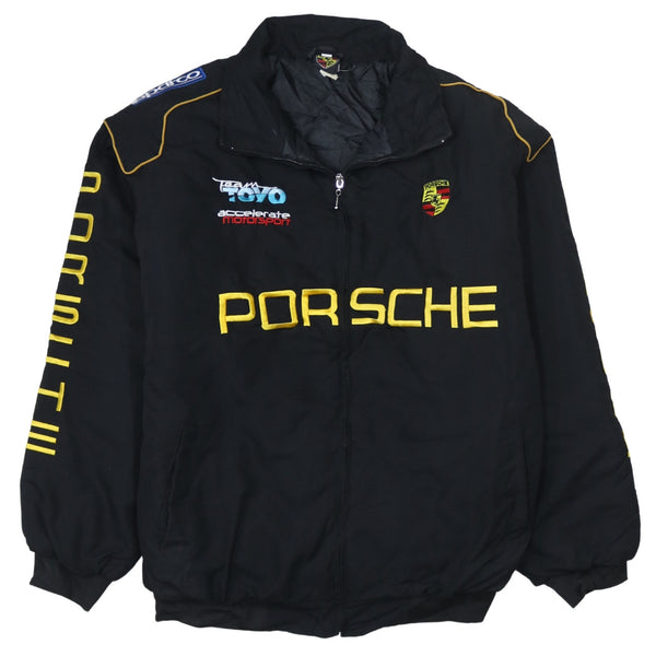 Porsche 90's Spellout Full Zip Up Nascar Jacket Large Black