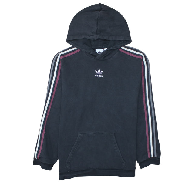 Adidas 90's Striped Sleeve Pullover Hoodie Medium Black