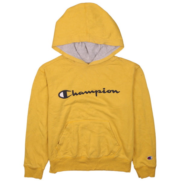 Champion 90's Spellout Pullover Hoodie Medium Yellow