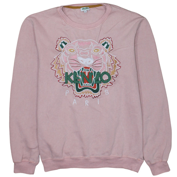 Kenzo Pink Tiger Sweatshirt Women's XLarge Embroidered Logo Crewneck Pullover Fleece Top