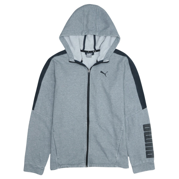 Puma Grey Full Zip Hoodie Women’s XXLarge Printed Logo Arm Contrast Shoulder Panels Sweatshirt