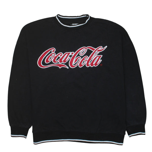 Coca Cola Black Sweatshirt Men's Small Printed Logo Contrast Trim Crewneck Pullover Top