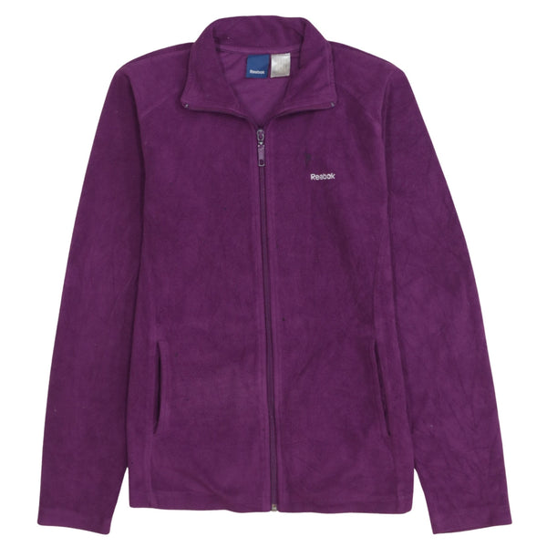 Reebok Purple Fleece Jacket Women's Medium Full Zip Embroidered Chest Logo Pockets Top