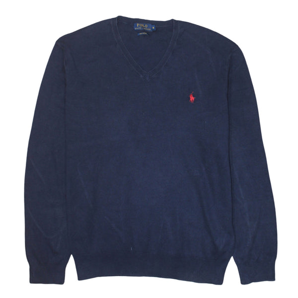 Polo Ralph Lauren 90's Lightweight V Neck Sweatshirt Medium Navy Blue