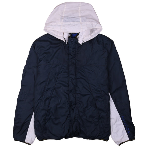 Nautica 90's Hooded Full Zip Up Windbreaker XLarge (missing sizing label) Navy Blue