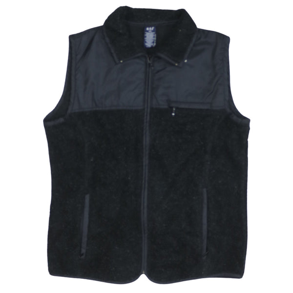 Gap Black Fleece Gilet Women’s Small Zip Pockets Contrast Panel Sleeveless Vest