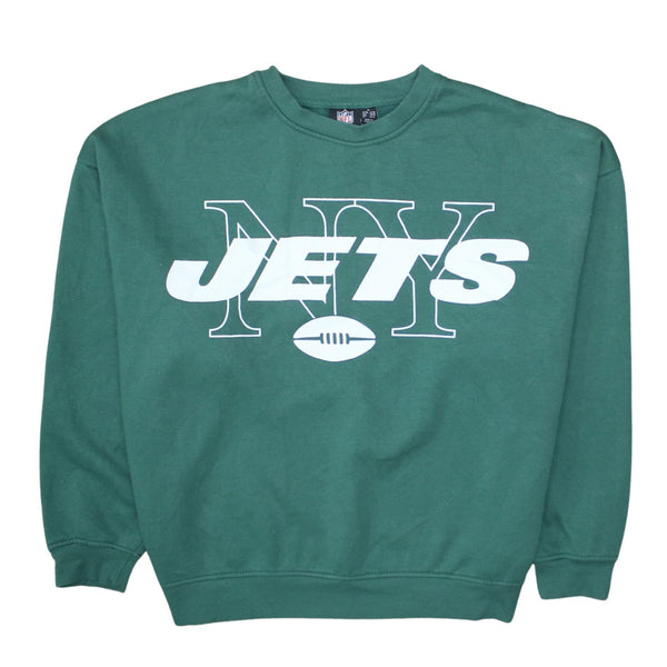 NFL Green Sweatshirt Women's Medium Printed NY Jets Logo Fleece Crewneck Pullover Top