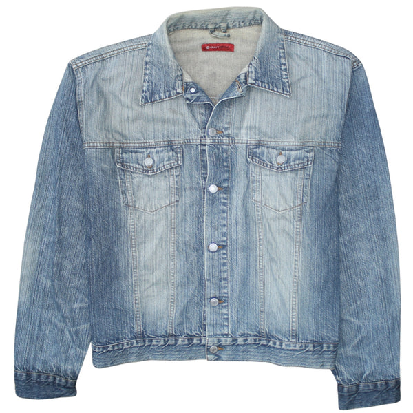 Retro 90's Plain Button Up Denim Jacket XLarge  Blue