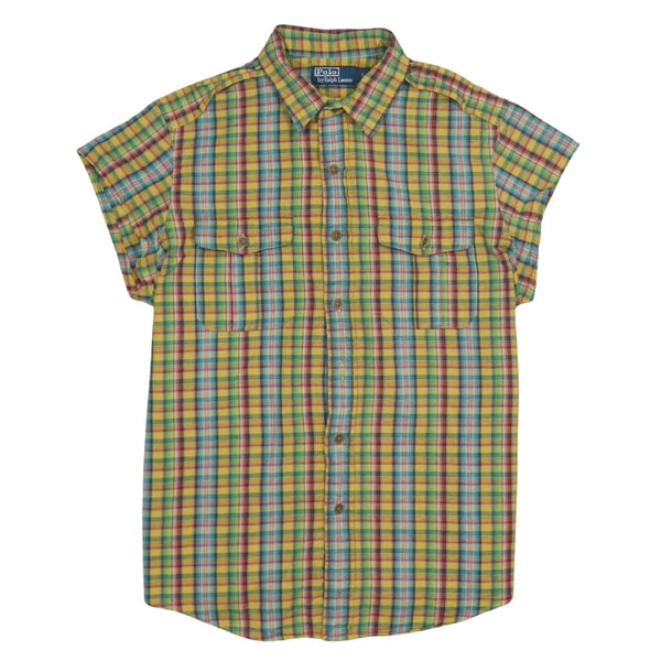 Polo Ralph Lauren Yellow Check Shirt Men’s Large Short Sleeve Button Front Casual Top