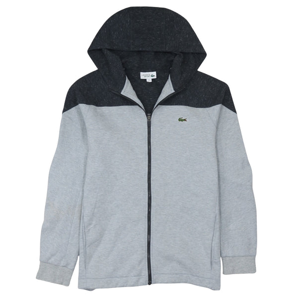 Lacoste Grey Full Zip Hoodie Women’s Medium Embroidered Croc Logo Colour Block Sweatshirt