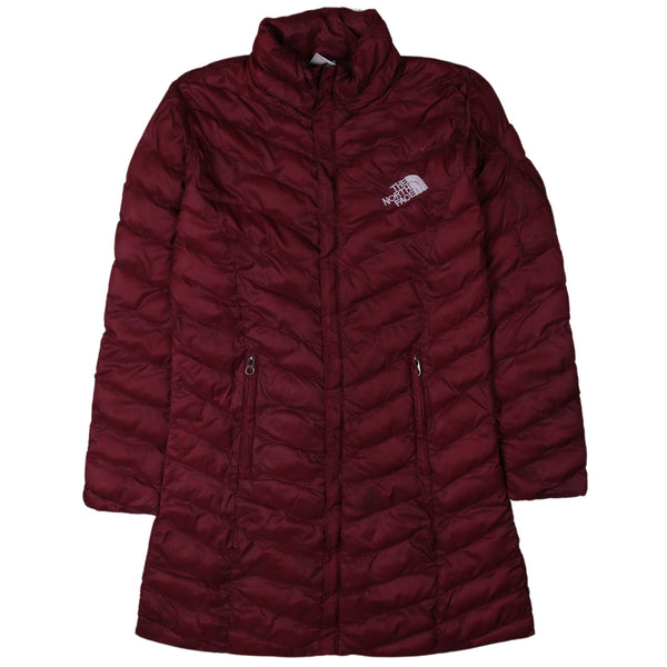 The North Face 90's Lightweight Button Up Long Puffer Jacket Small Burgundy Red