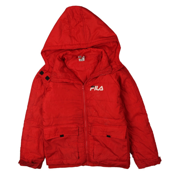 Fila 90's Hooded Full zip up Puffer Jacket Large Red