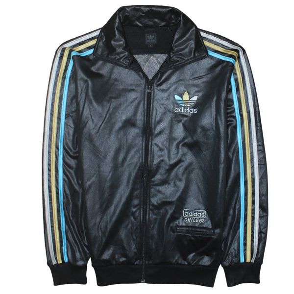 Adidas Black Track Jacket Men's Small Chile 62 Trefoil Logo Three Stripe Windbreaker