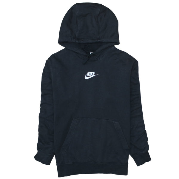 Nike Black Hoodie Men's Small Printed Swoosh Logo Taped Sleeve Detail Pullover Sweatshirt