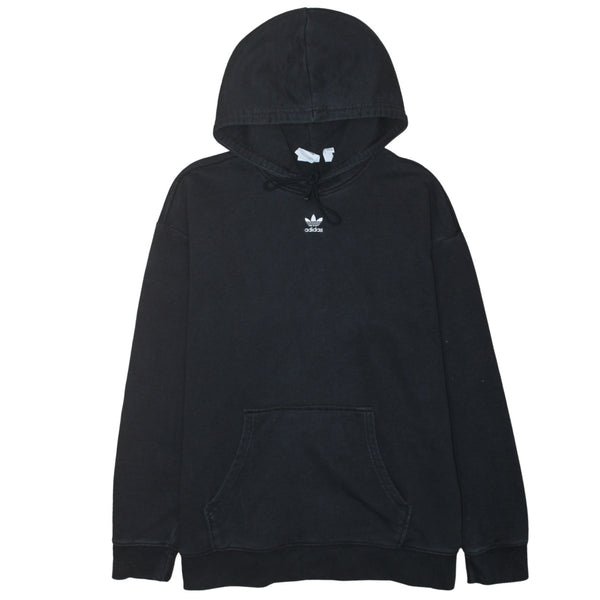 Adidas Black Hoodie Women’s Medium Embroidered Trefoil Logo Front Pocket Pullover Sweatshirt