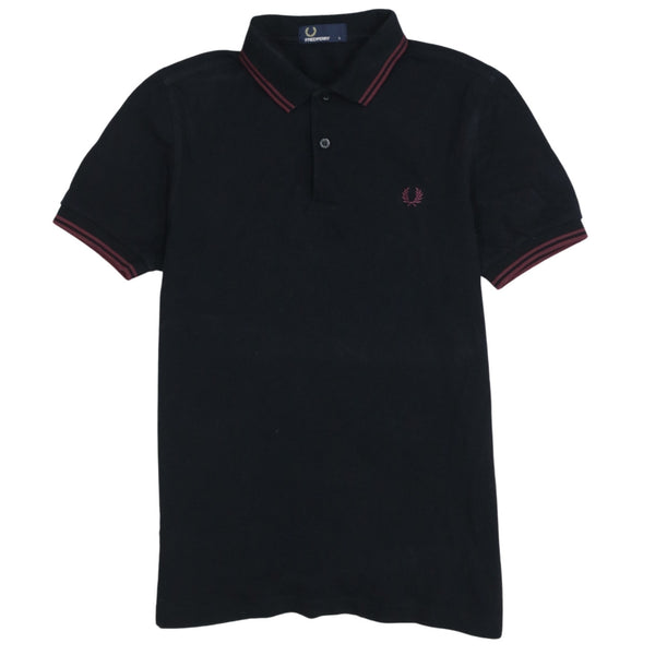 FRED PERRY 90's Short Sleeves Quarter Button Polo Shirt Small Black