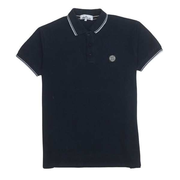 Stone Island Navy Blue Polo Shirt Women's Large Compass Badge Tipped Collar Casual Top