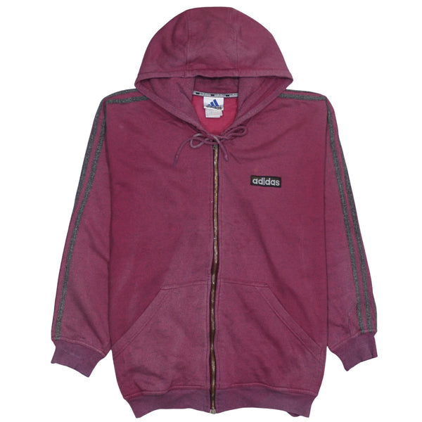 Adidas 90's Striped Sleeve Full Zip Up Hoodie Medium Red