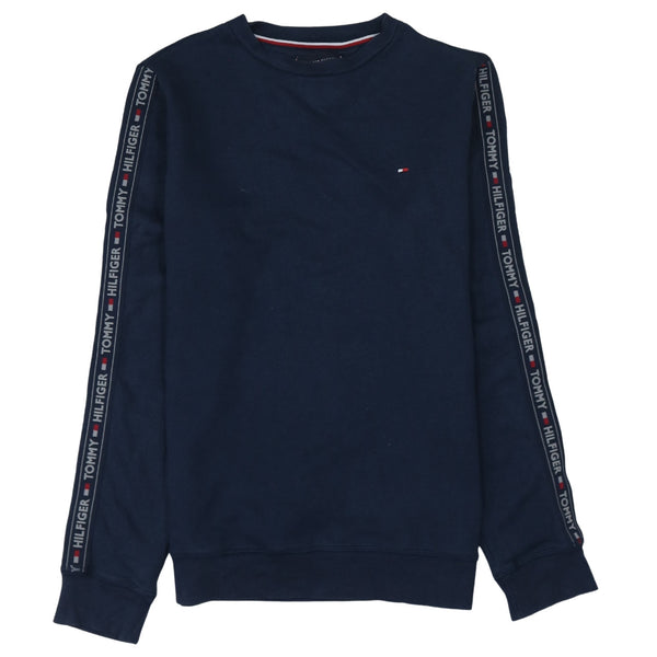Tommy Hilfiger Navy Blue Sweatshirt Men's Small Logo Tape Sleeve Crewneck Pullover Jumper