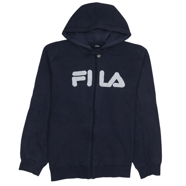 Fila Navy Blue Zip Hoodie Men's Large Embroidered Logo Full Zip Hooded Sweatshirt
