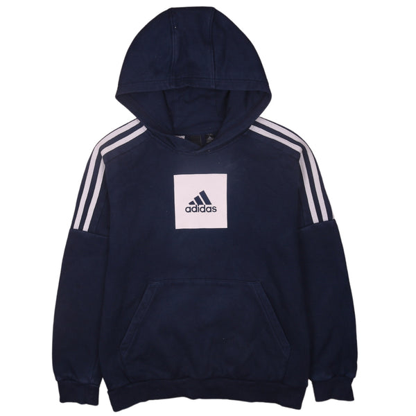 Adidas 90's Spellout Pullover Hoodie Large Navy Blue