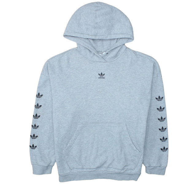 Adidas Light Grey Hoodie Women's XLarge Trefoil Sleeve Print Small Chest Logo Sweatshirt
