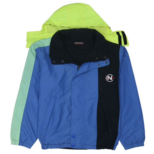 Nautica Blue Colourblock Windbreaker Jacket Men’s XXLarge Embroidered Logo Hooded Nautica Competition Outerwear