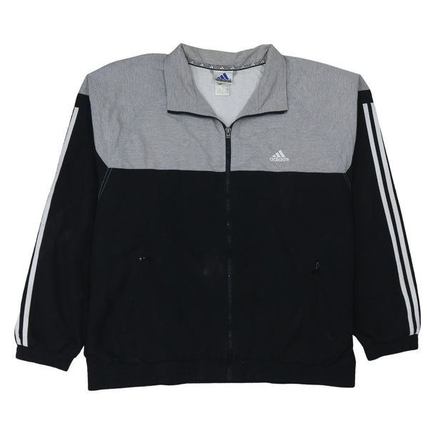 Adidas Grey Black Windbreaker Men's Large Full Zip Three Stripe Track Jacket