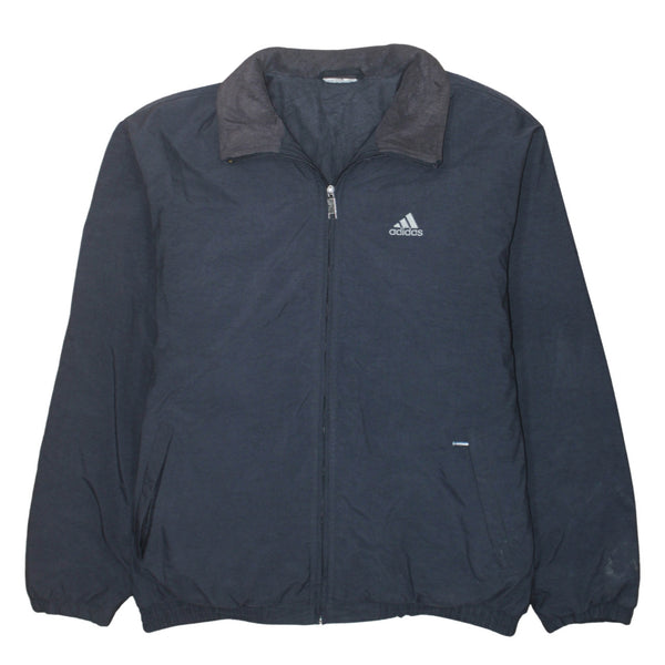 Adidas Navy Blue Windbreaker Jacket Men's Large Full Zip Embroidered Logo Pockets Outerwear