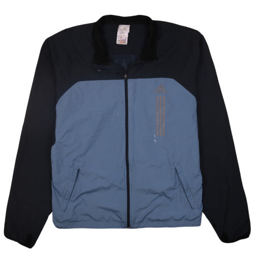 Adidas Blue Windbreaker Jacket Men’s XLarge Zip Pockets Reflective Three Stripes Track Top