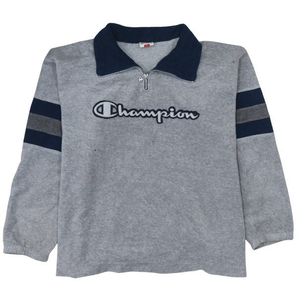 Champion 90's Spellout Quarter Zip Fleece Jumper Large Grey