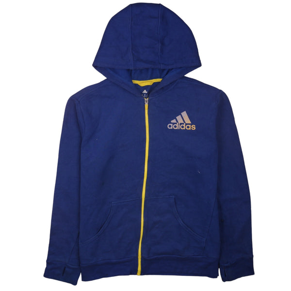 Adidas 90's Drawstring Pockets Full Zip Up Hoodie XLarge Blue