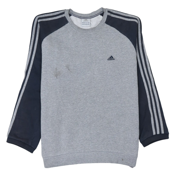 Adidas 90's Striped Sleeve Crew Neck Sweatshirt Large Grey