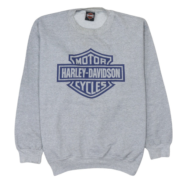 Harley Davidson 90's Spellout Crew Neck Sweatshirt Large Grey