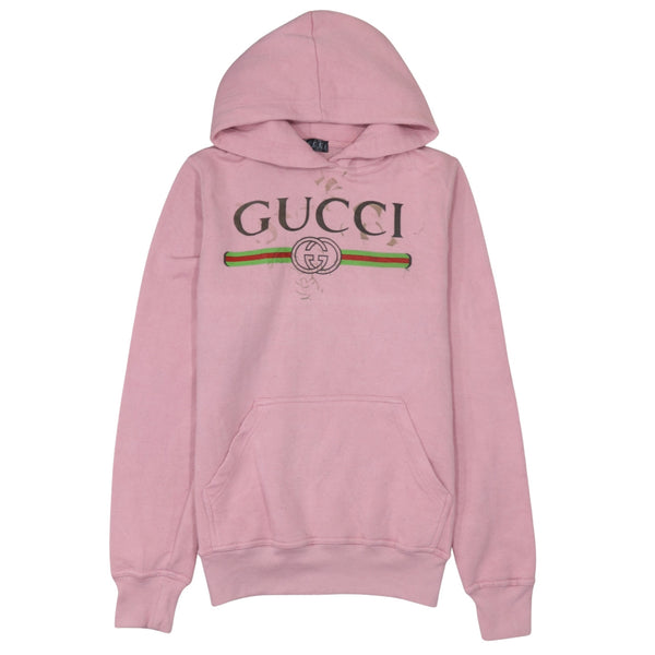 Gucci Pink Hoodie Women’s Large Printed Logo Front Pocket Pullover Sweatshirt Top