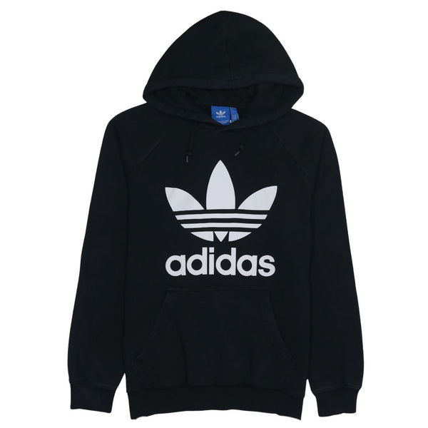 Adidas Black Hoodie Men's Medium Big Trefoil Printed Logo Front Pocket Sweatshirt