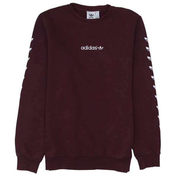 Adidas Burgundy Red Sweatshirt Men's Medium Printed Trefoil Sleeve Logo Crewneck Pullover